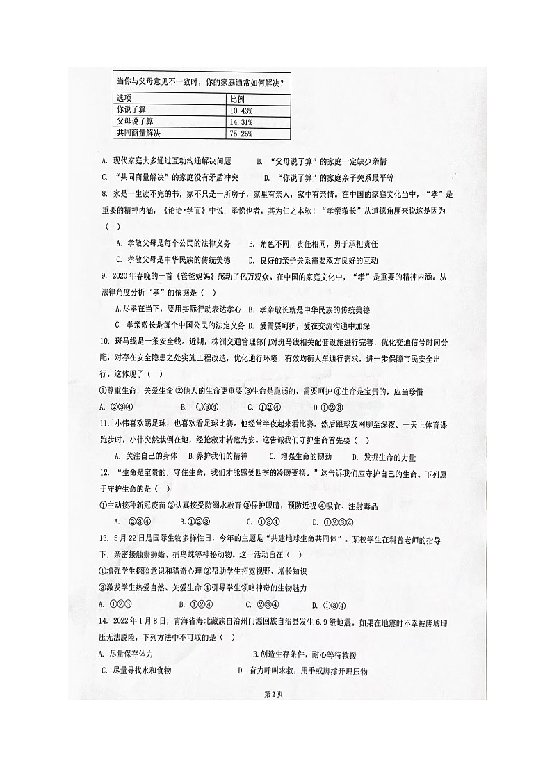 河南省南阳市内乡县灌涨镇初级中学2023-2024学年七年级上学期12月月考道德与法治试题第2页