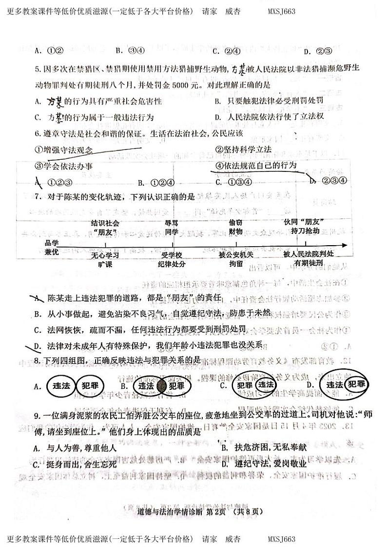 辽宁省沈阳市大东区2023-2024学年八年级上学期期末学情诊断道德与法治试卷02