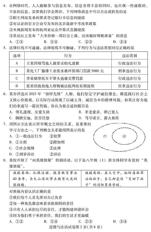北京市昌平区2023-2024学年八年级上学期期末质量抽测道德与法治试卷02