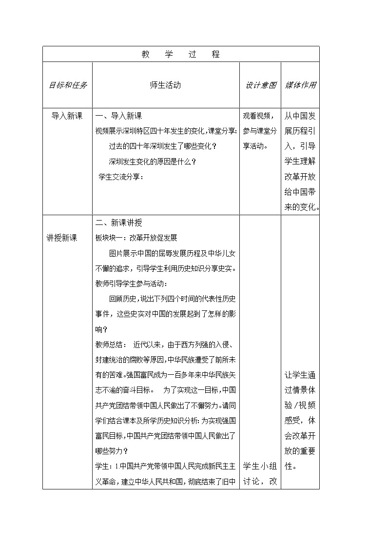 部编初中道德与法治九上1.1.1坚持改革开放 教学设计02