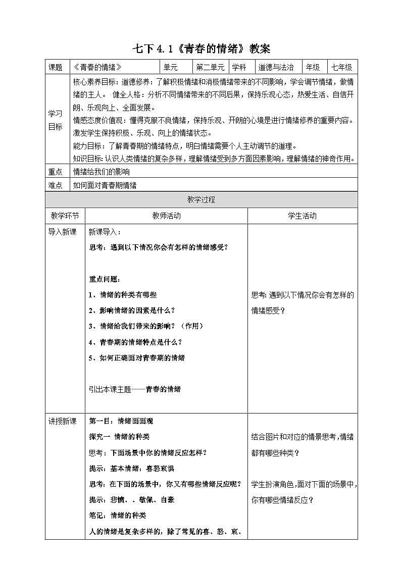 【核心素养】4.1《青春的情绪》课件+教案+视频01