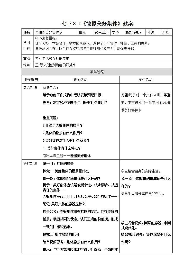 【核心素养】8.1《憧憬美好集体》课件+教案+视频01