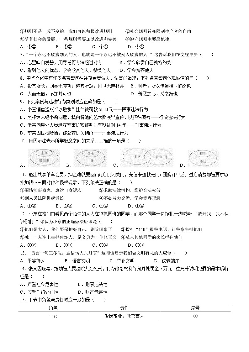 云南省文山州文山市2023-2024学年八年级上学期期末道德与法治试题02