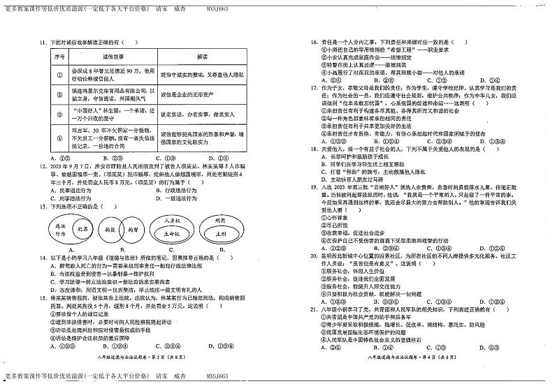 云南省昆明市西山区2023-2024学年八年级上学期期末考试道德与法治试卷02