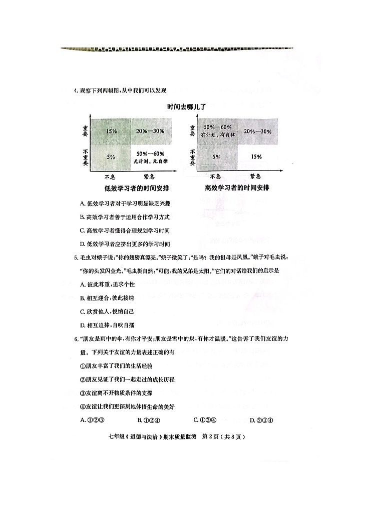 广东省茂名市电白区2023-2024学年七年级上学期期末质量监测道德与法治试题第2页