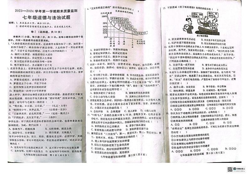 河北省邢台市威县+2023-2024学年七年级上学期1月期末道德与法治试题01