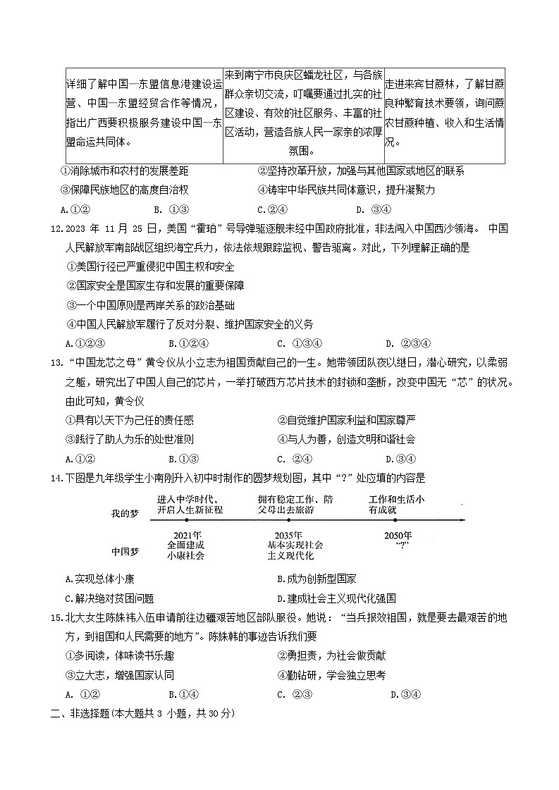 广西壮族自治区玉林市2023-2024学年九年级上学期1月期末综合道德与法治试题03