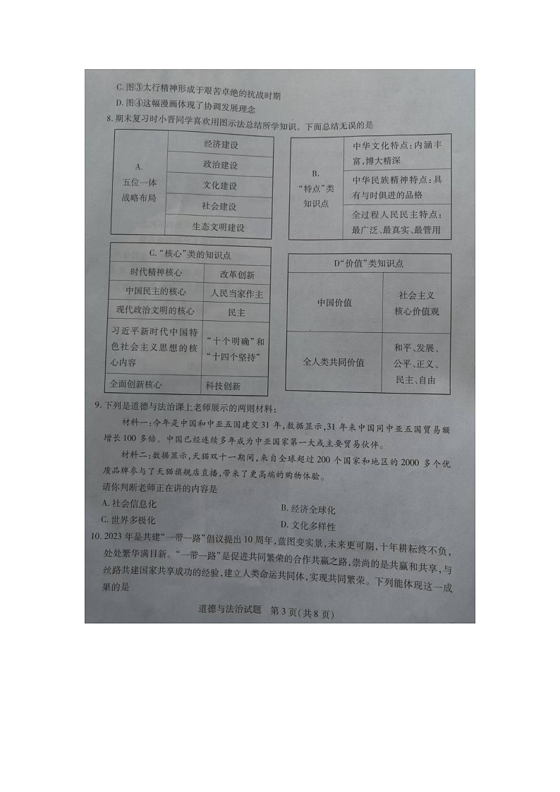 山西省运城市2023-2024学年九年级上学期1月期末道德与法治试题03