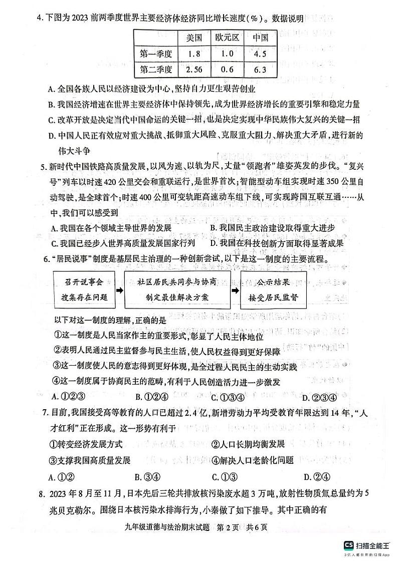 陕西省西安市长安区+2023-2024学年九年级上学期期末道德与法治试卷02
