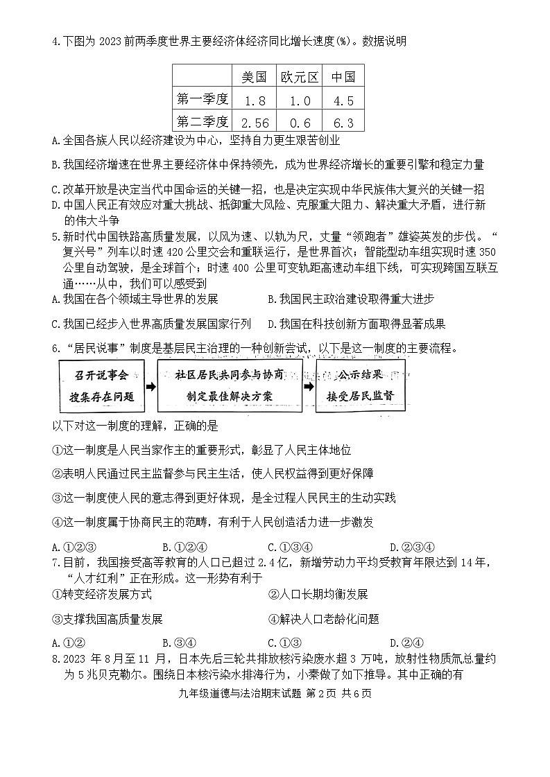 陕西省西安市长安区+2023-2024学年九年级上学期期末道德与法治试卷02