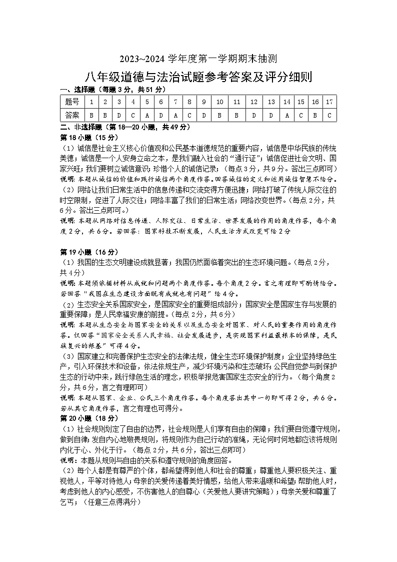 江苏省徐州市2023-2024学年度第一学期期末抽测八年级道德与法治试题01