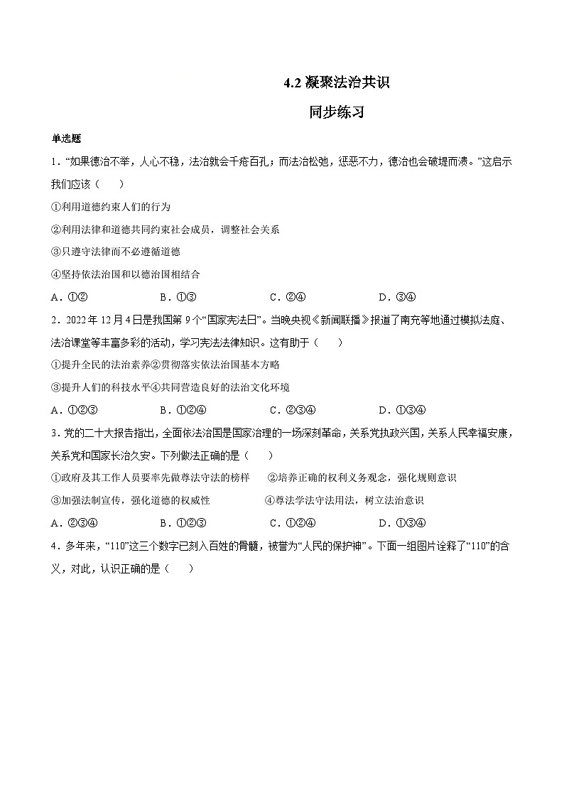 4.2 凝聚法治共识（同步练习）-2023-2024学年九年级上册道德与法治同步课堂（部编版）01