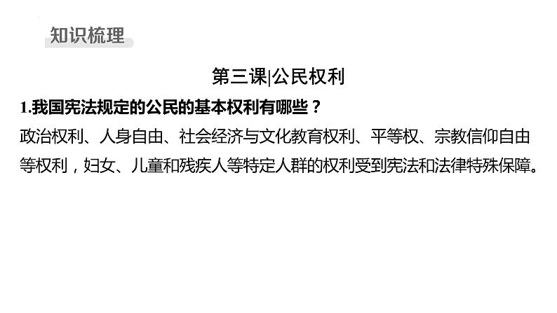 八年级下册 第二单元 理解权利义务 复习课件2024年中考道德与法治一轮复习04