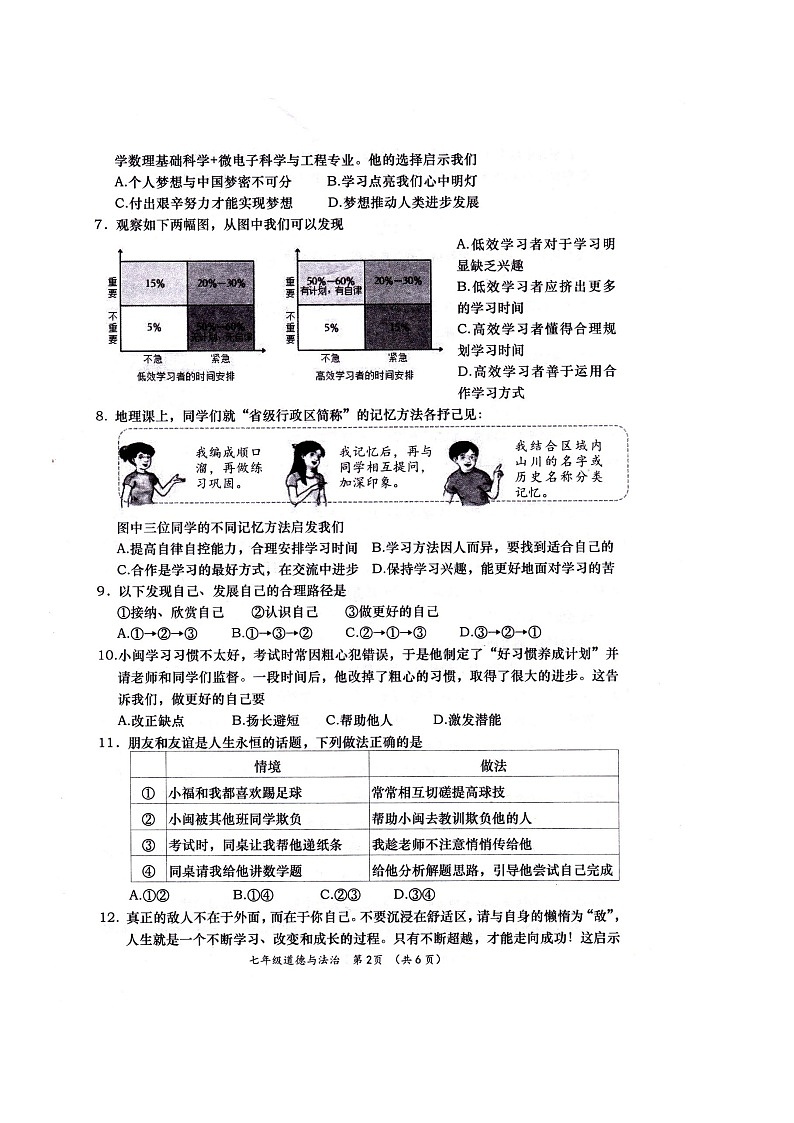 福建省福州市闽清县2023-2024学年七年级上学期1月期末道德与法治试题02