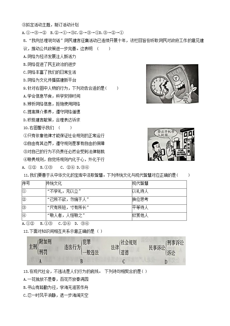 福建省泉州市泉港区2023-2024学年八年级上学期1月期末道德与法治试题02