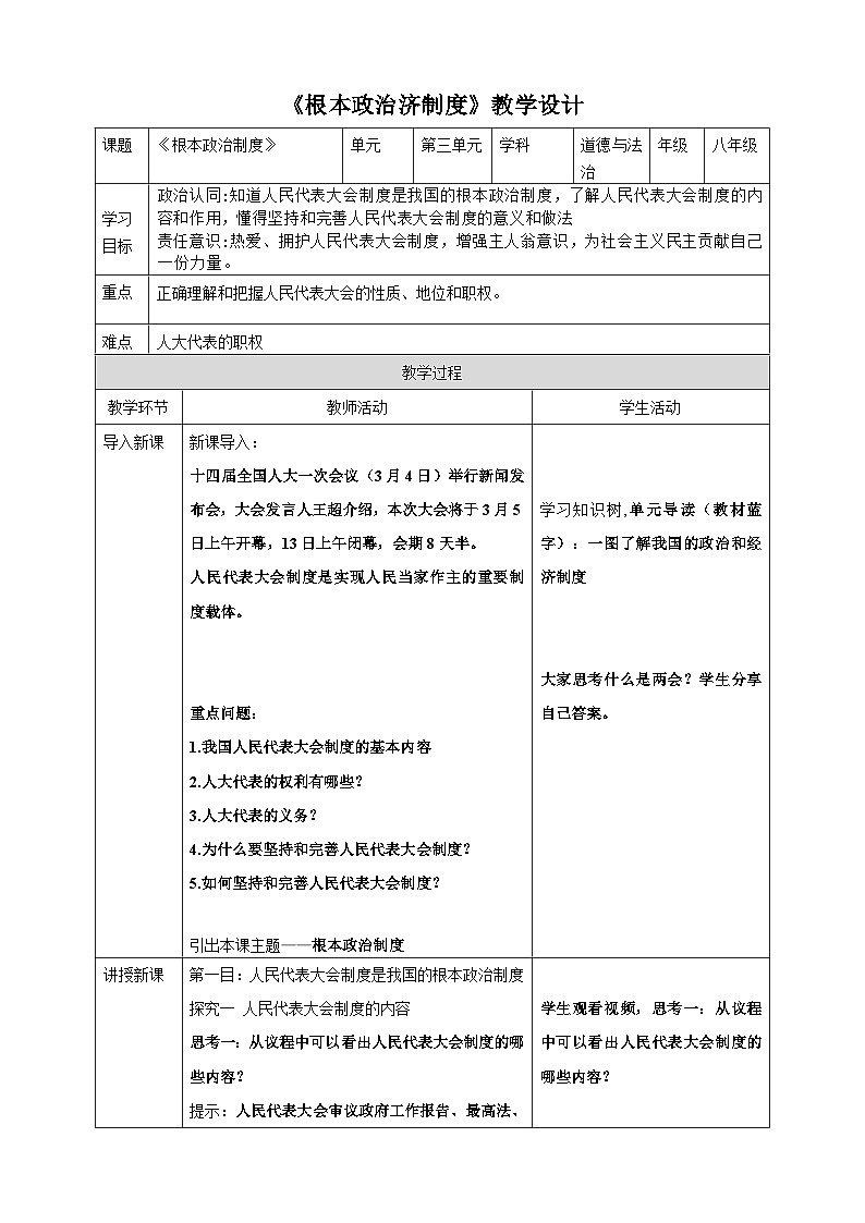【部编版】八下道法  5.1根本政治制度（课件+核心素养教案+视频素材）01