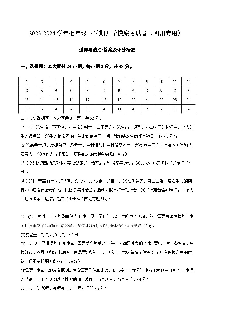 【开学摸底考】七年级道德与法治试卷（四川成都专用）-2023-2024学年初中下学期开学摸底考试卷.zip01