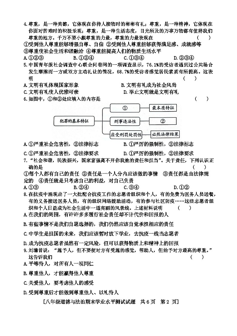 陕西省咸阳市永寿县常宁镇中学等校联考2021-2022学年八年级上学期期末学业水平测试道德与法治试题第2页
