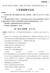陕西省咸阳市实验中学2022-2023学年八年级下学期阶段检测（月考）（三）道德与法治试题