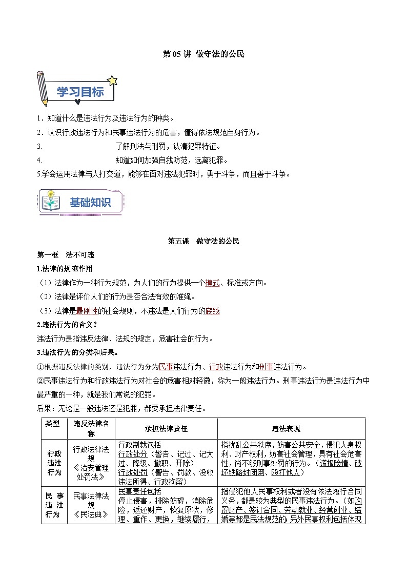 第05讲 做守法的公民（解析版）第1页