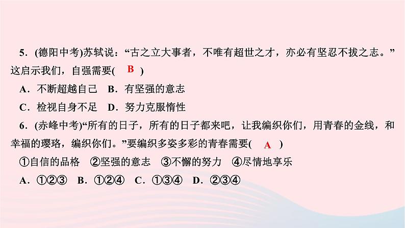 2024七年级道德与法治下册第一单元青春时光第三课青春的证明第1框青春飞扬作业课件新人教版07