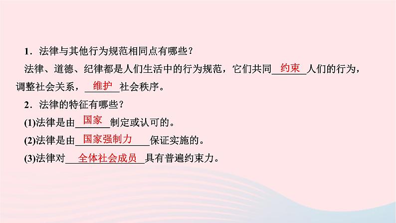 2024七年级道德与法治下册第四单元走进法治天地第九课法律在我们身边第2框法律保障生活作业课件新人教版第3页