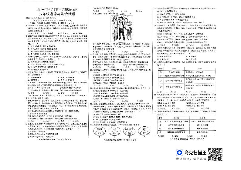 河北省邯郸市复兴区2023-2024学年八年级上学期期末道德与法治试卷第1页
