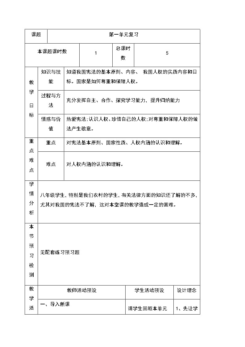 统编版八年级下册道法第一单元综合教案第1页