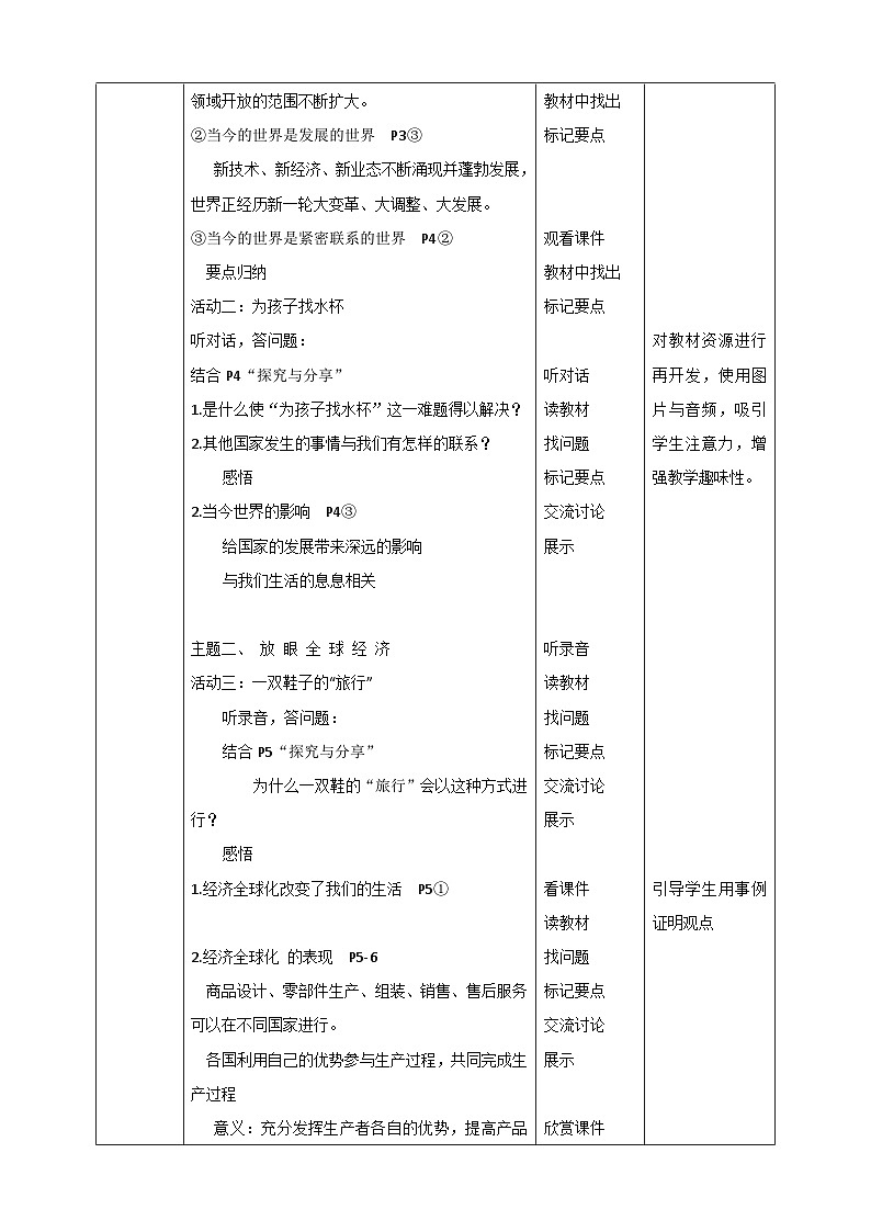 人教部编版道法九年级下册1.1.1《开放互动的世界》教学设计-副本第2页