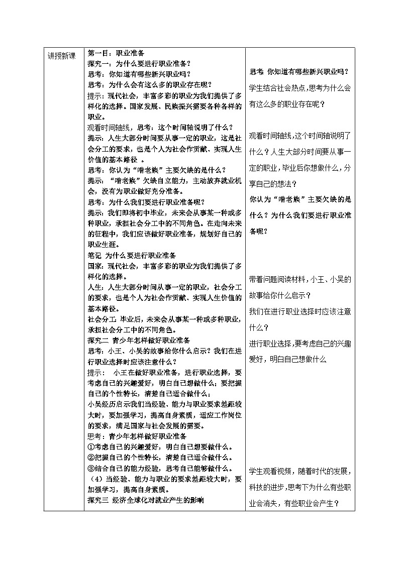 人教部编版道德与法治九年级下册3.6.2《多彩的职业》教案第2页