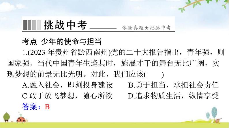 人教版九年级道德与法治下册第三单元第五课少年的担当聚焦中考课件03