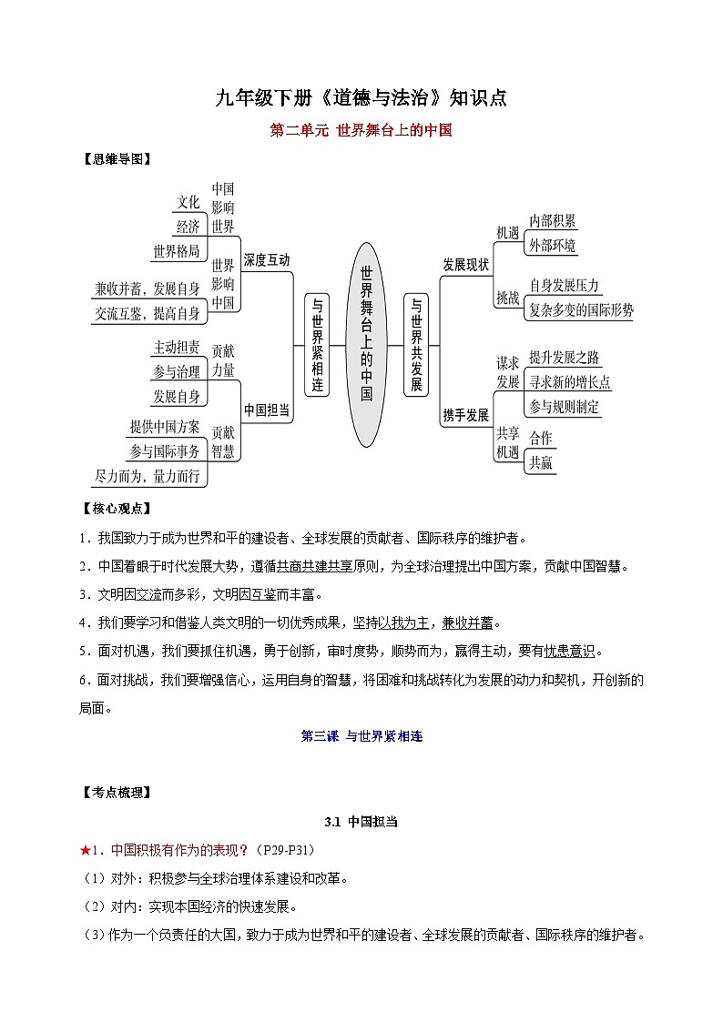 九年级下册道德与法治第二单元《世界舞台上的中国》知识点梳理教案01