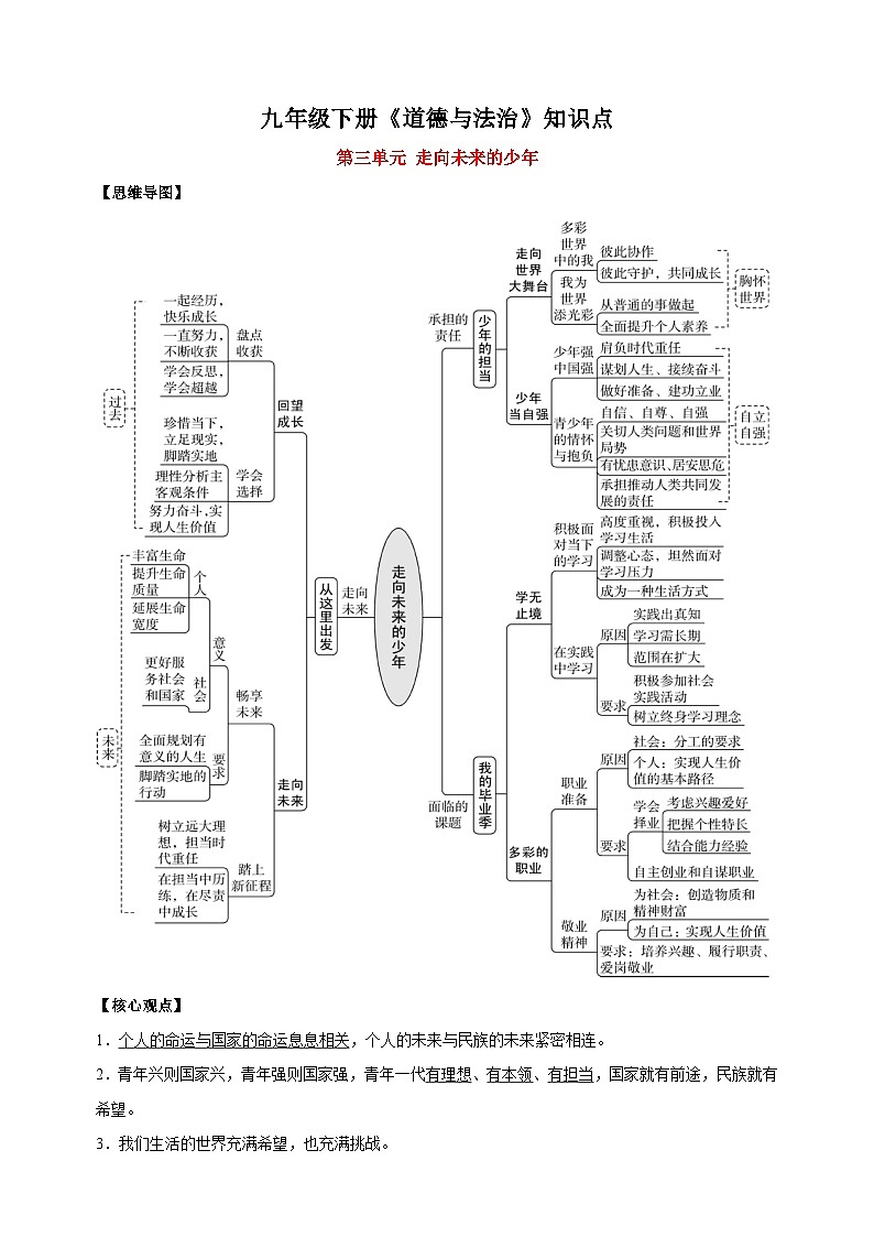 九年级下册道德与法治第三单元《走向未来的少年》知识点梳理教案01