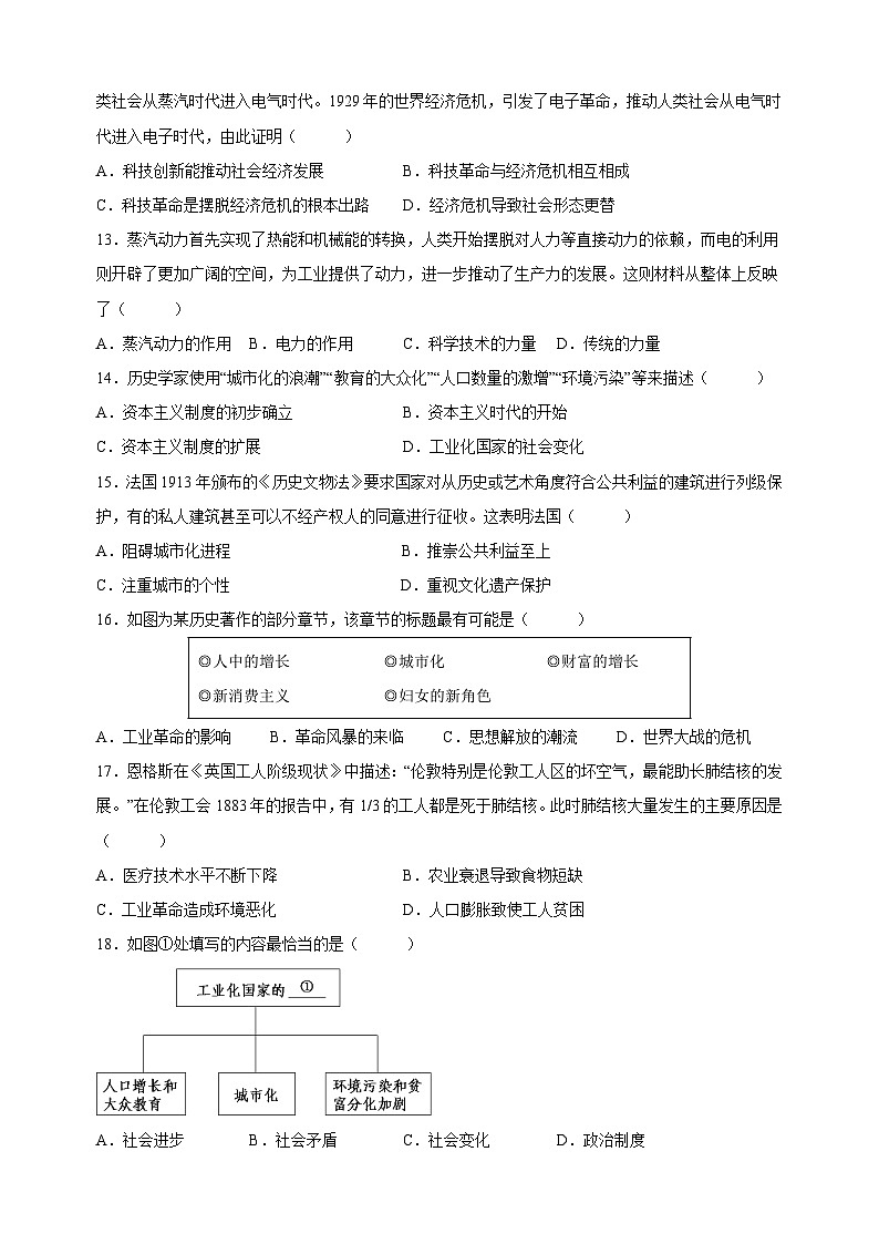 人教部编统编版九年级下册历史第二单元《第二次工业革命和近代科学文化》检测卷（含答案解析）第3页