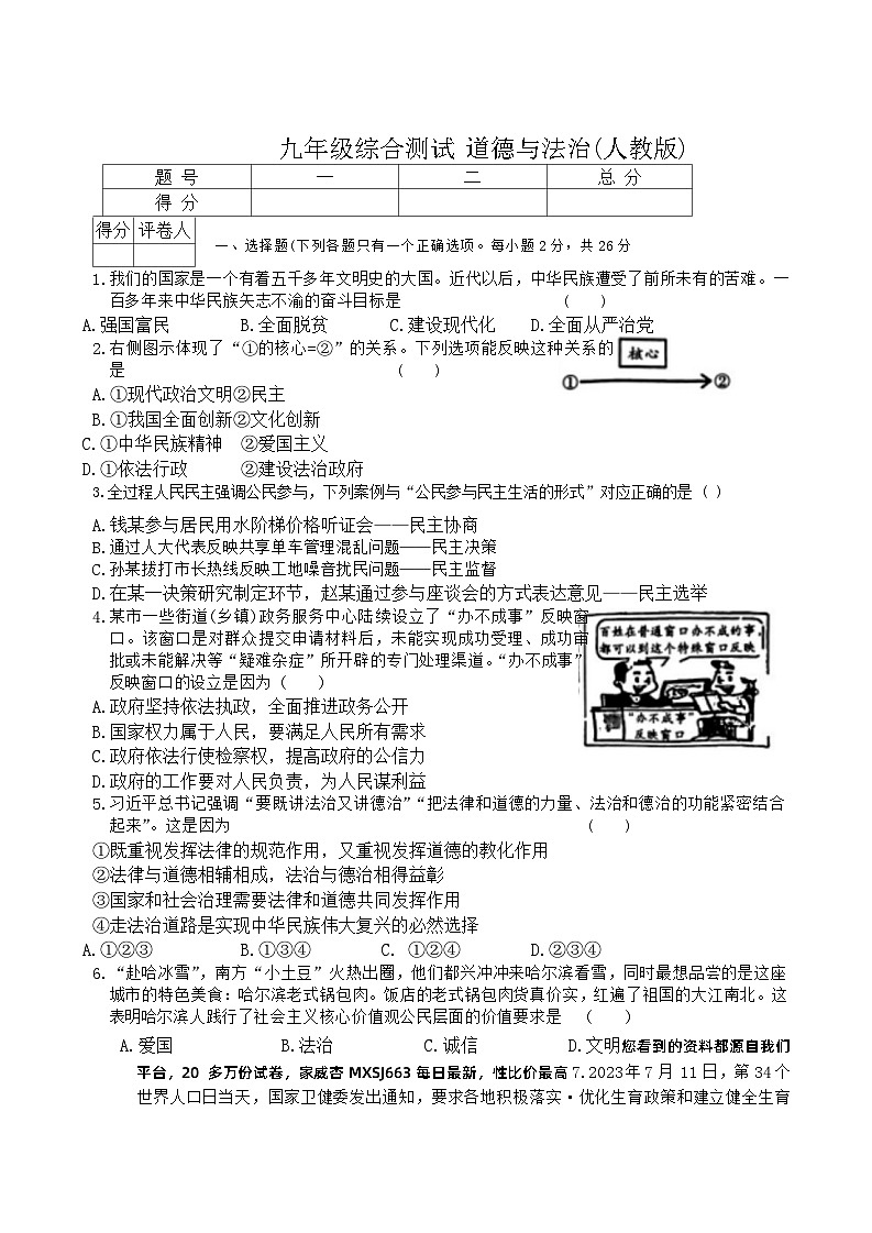 87，吉林省四平市伊通满族自治县景台镇满族九年一贯制学校2023-2024学年九年级下学期开学检测道德与法治试题01