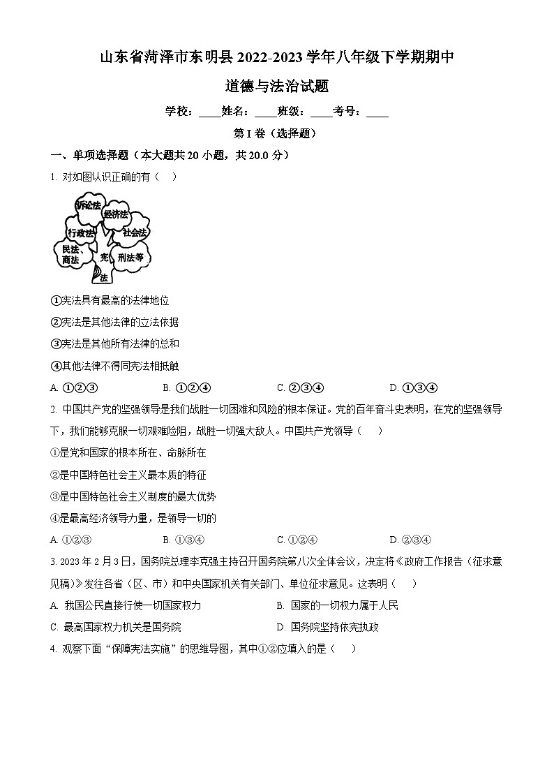 精品解析：山东省菏泽市东明县2022-2023学年八年级下学期期中道德与法治试题（原卷版）第1页