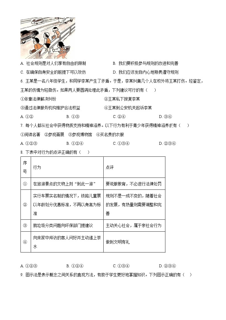 精品解析：湖南省益阳市赫山区箴言龙光桥学校2023-2024学年八年级下学期开学考试道德与法治试题（原卷版）第2页