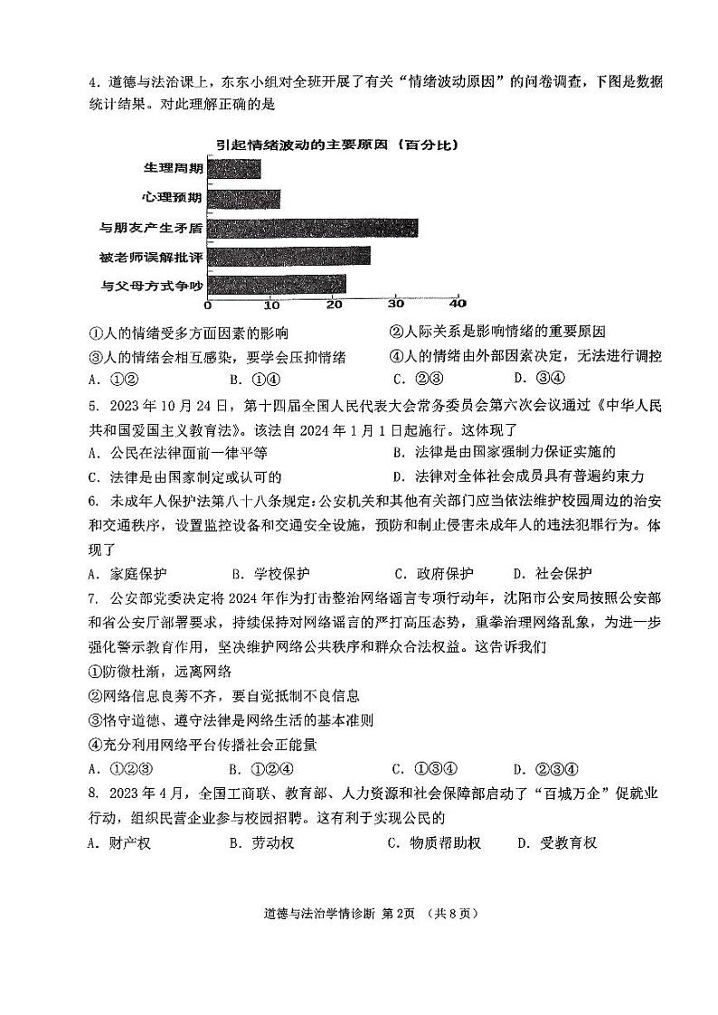 2024年辽宁省沈阳市大东区中考模拟预测道德与法治试题02