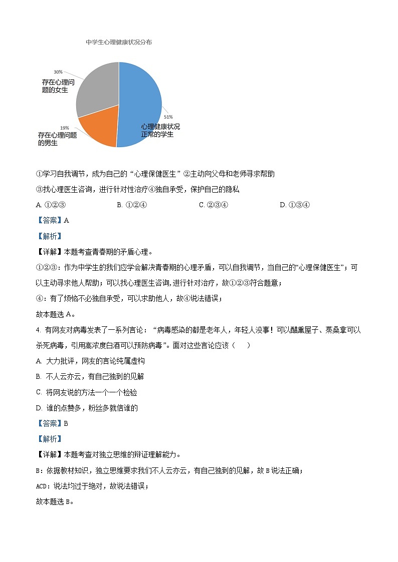 广东省中山市小榄镇第一中学2022-2023学年七年级下学期期中道德与法治试题（原卷版+解析版）02