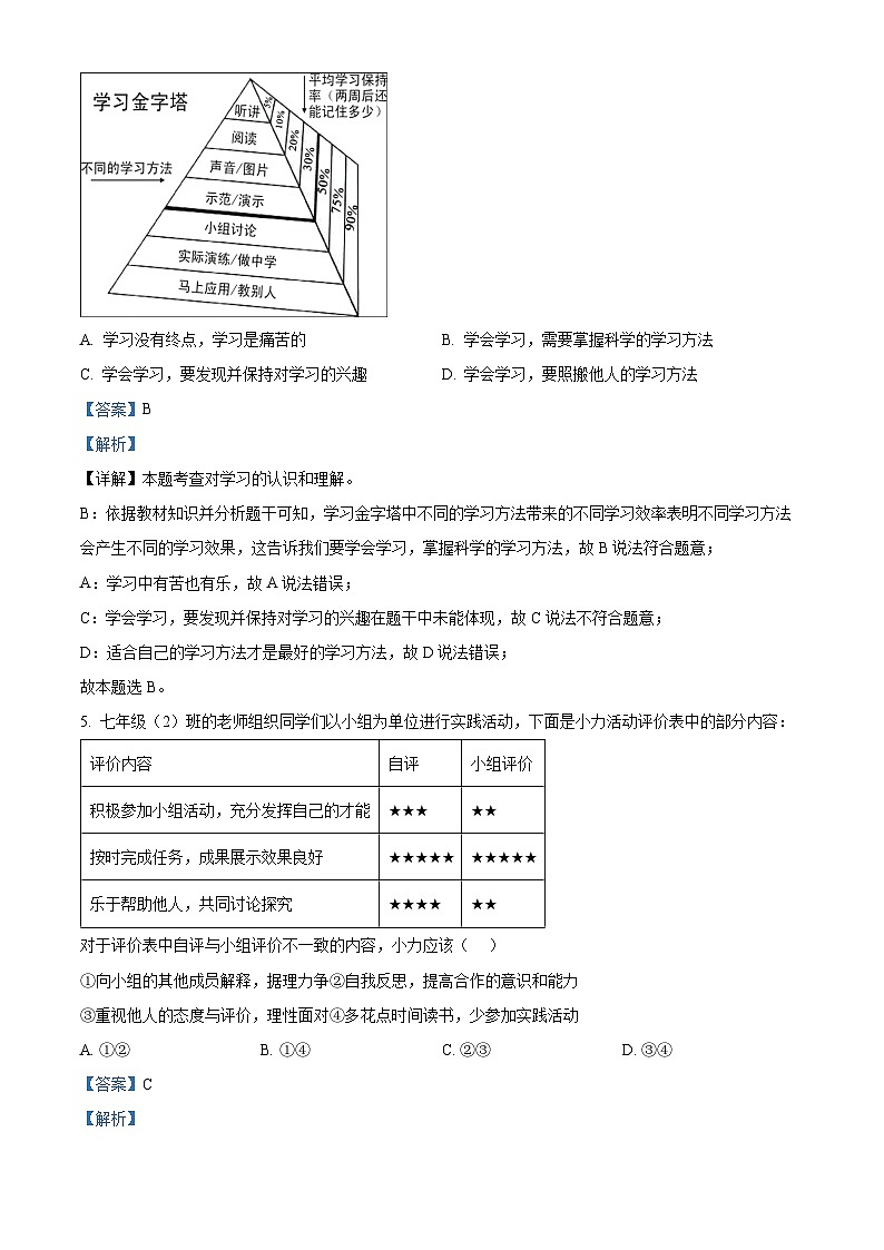 云南省文山州麻栗坡县2023-2024学年七年级上学期期末道德与法治试题（原卷版+解析版）03