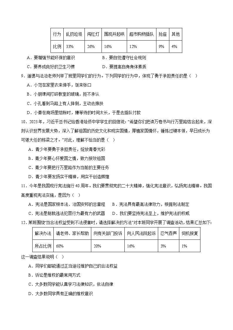 中考模拟03-【赢在中考•模拟试卷】备战2024年中考道德与法治模拟卷（浙江专用）03