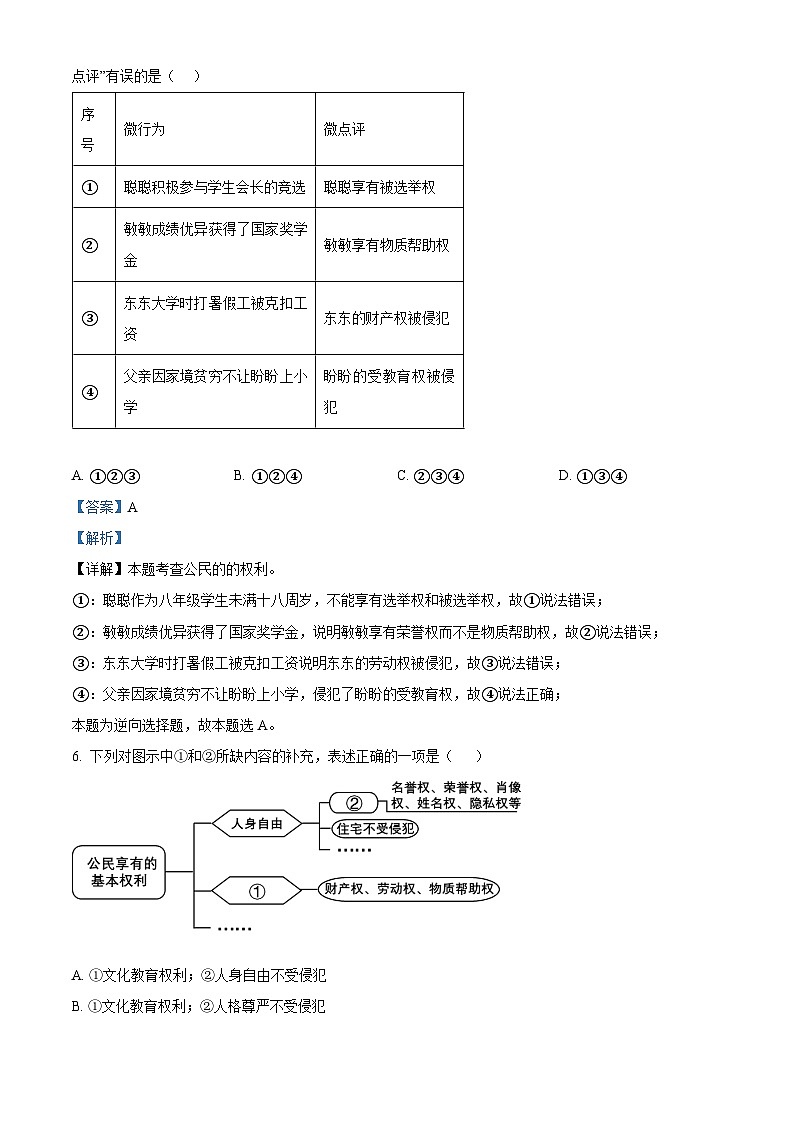 陕西省西安市高新第二初级中学2023-2024学年八年级下学期第一次月考道德与法治试题（原卷版+解析版）03