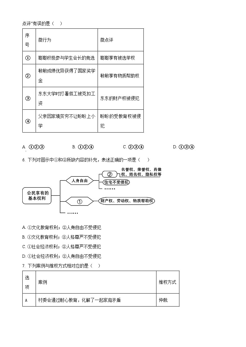 陕西省西安市高新第二初级中学2023-2024学年八年级下学期第一次月考道德与法治试题（原卷版+解析版）02