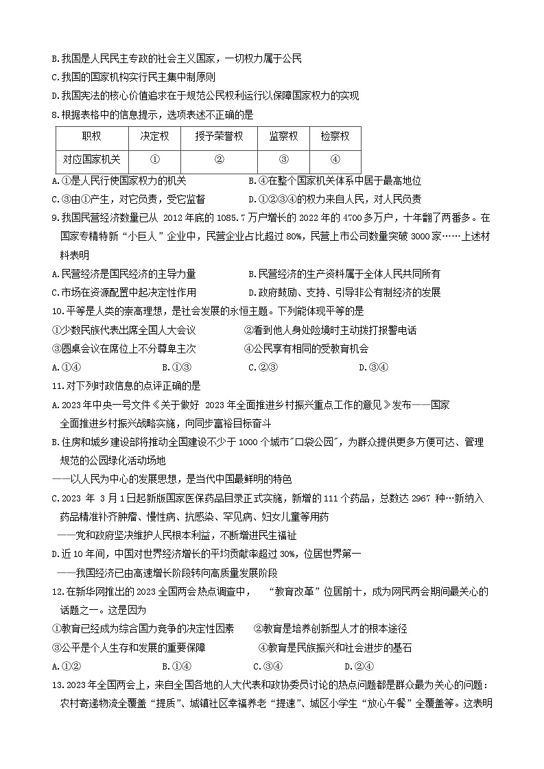 2024年江苏省连云港市东海县西部四校中考模拟预测道德与法治试题(一)第2页