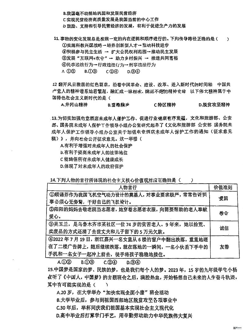 广东省惠州市惠阳区惠阳中山中学2023-2024学年九年级下学期3月月考道德与法治试题第3页