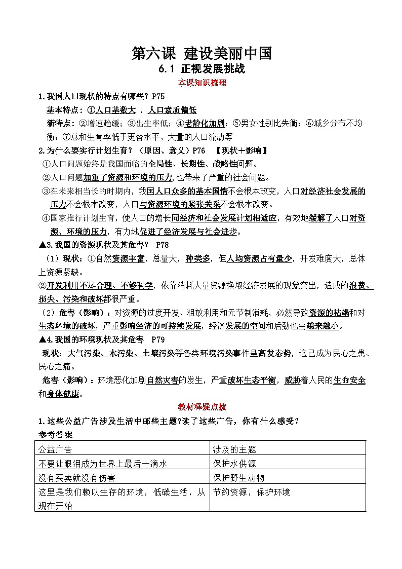 第六课 建设美丽中国（知识梳理+教材习题解析）-2021-2022学年九年级道德与法治上册知识梳理+教材习题解析01