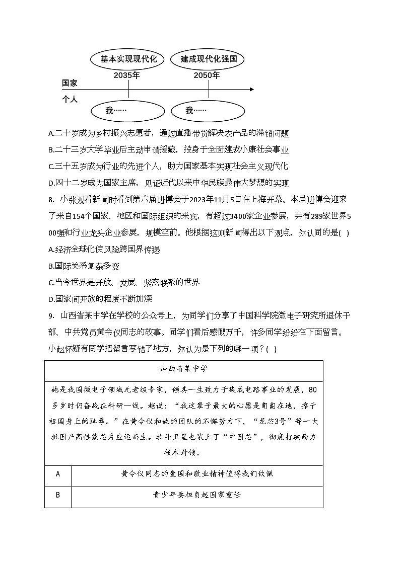 山西省朔州市应县多校2023-2024学年九年级下学期第一次学业水平检测道德与法治试卷(含答案)第3页