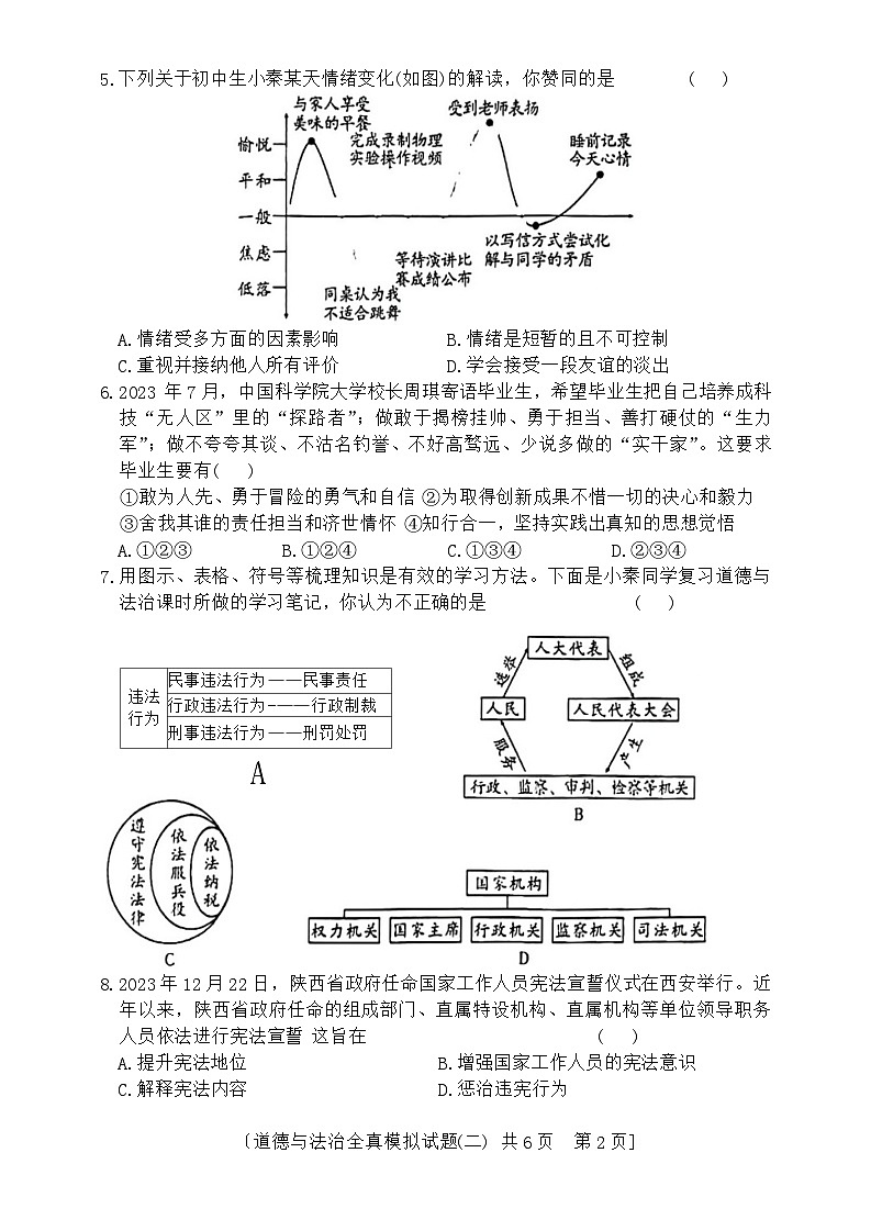 2024年陕西省咸阳市永寿县蒿店中学中考模拟预测道德与法治试题第2页