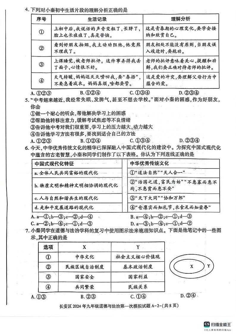 2024年陕西省西安市长安区中考道德与法治一模试卷第2页