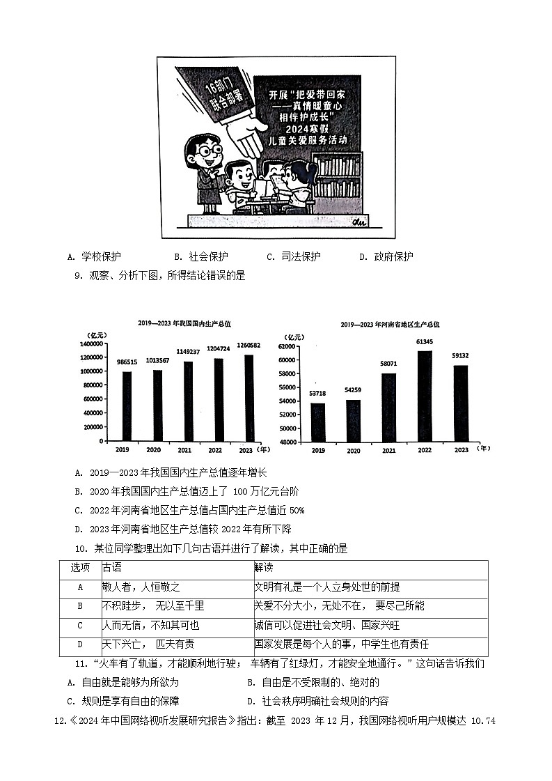2024年河南省南阳市社旗县中考一模道德与法治试题03